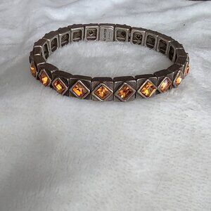 Signed 1980's SCOOTER Paris Amber Topaz Stone Silver Tone Stretch Bracelet